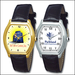 Rectangular Case Leather Band Logo Watch