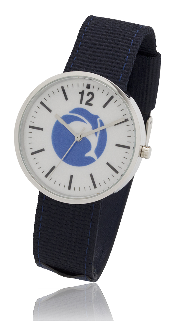 1.55 Inch Round Screen Watch with Navy Blue Nylon & Leather Straps