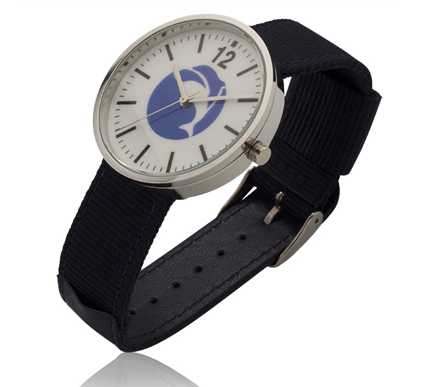 1.55 Inch Round Screen Watch with Navy Blue Nylon & Leather Straps