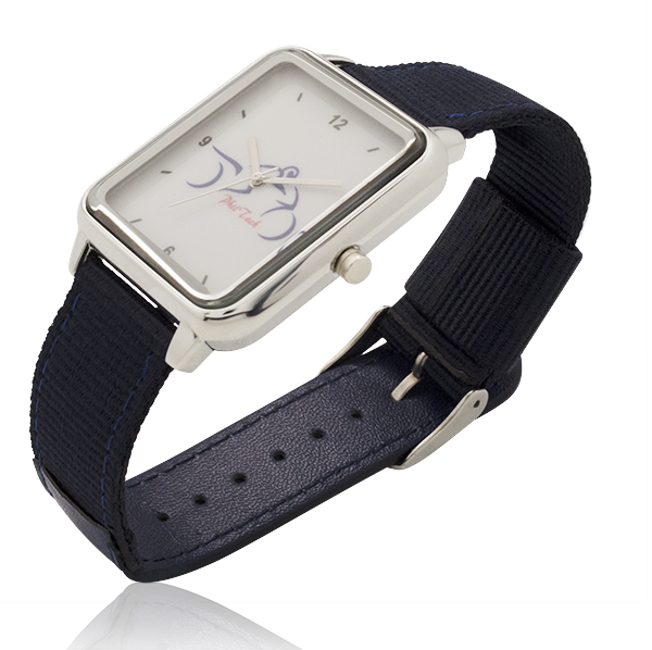 New Big Dial Rectangle Watch with Navy Blue Nylon & Leather Straps