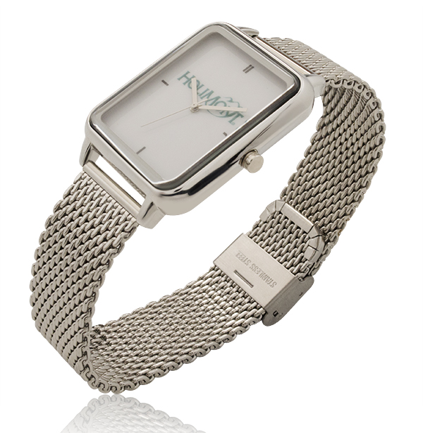 New Big Dial Rectangle Watch with Stainless Steel Mesh Bracelet